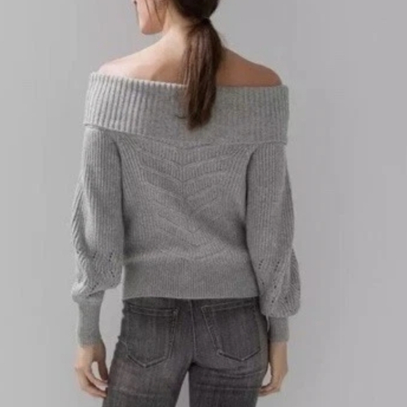 WHBM White House Black Market Heather Gray Off The Shoulder Sweater Small New - Picture 6 of 6